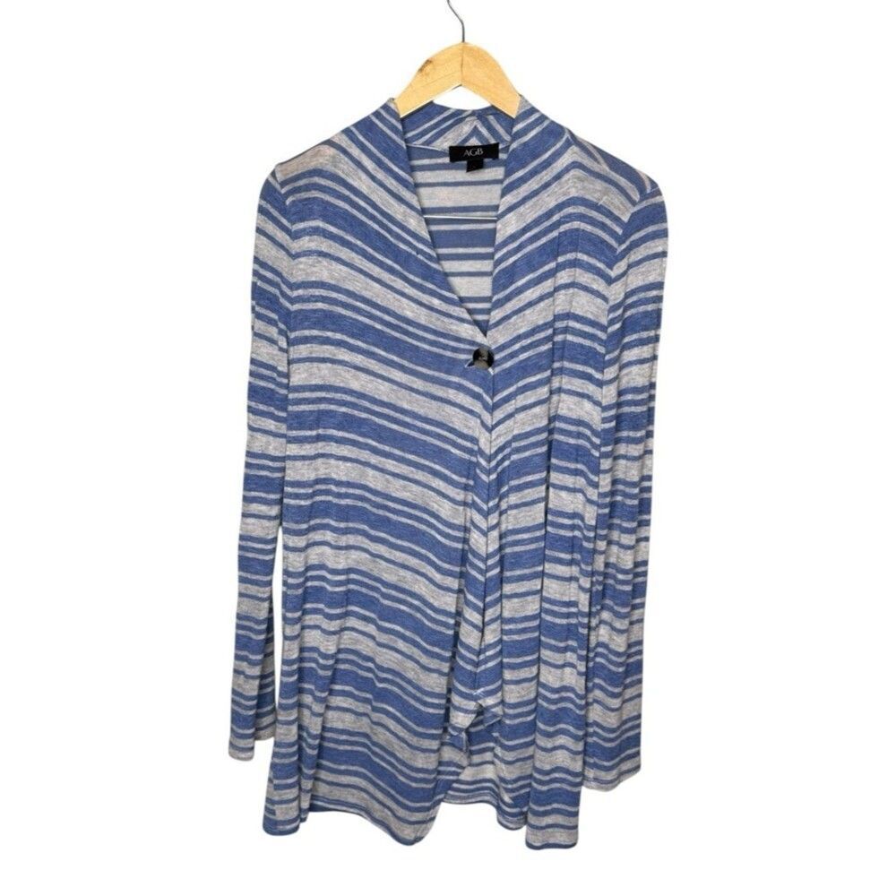 AGB Blue & Gray Striped Drape Front Cardigan Size Large